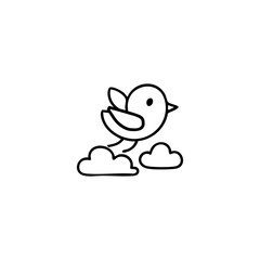 Outline of bird, flying above clouds