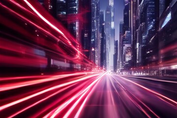 vector red light line with futuristic motion effect and abstract automobile blur, glowing trail and beam streak in city design, PNG dynamic disco background for speed illustration and night road. 
