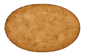 Vintage aged oval parchment paper background with burnt rustic edges, textured antique brown grunge element