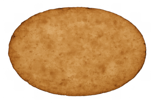 Vintage aged oval parchment paper background with burnt rustic edges, textured antique brown grunge element