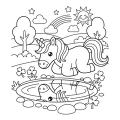 Obraz premium Unicorn reflected in a pond