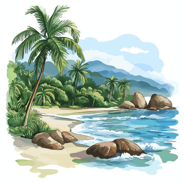 Tayrona National Park. Tayrona National Park hand drawn watercolor illustration