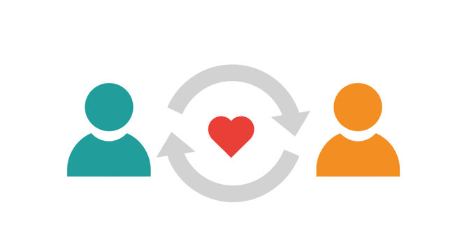 Two people exchanging a heart symbol a simple visual representation silhouette