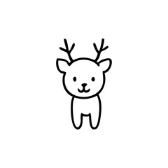 Cartoon deer with simple lines, small antlers, and a smile