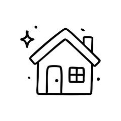 House outline drawing with chimney, door, window, and star