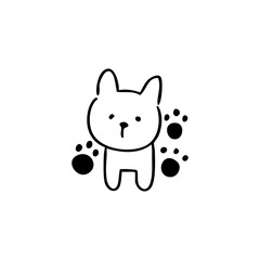 Minimalist dog sketch with pawprints, black lines