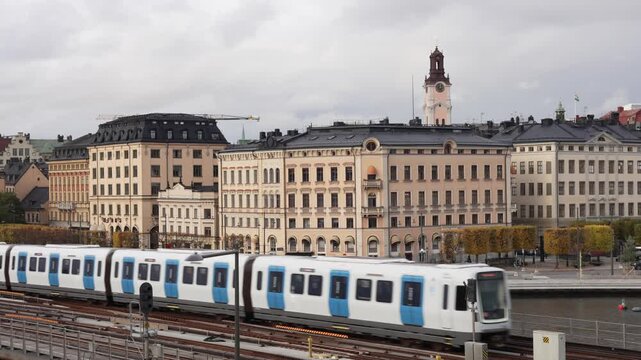 Subway Train with Old Town Stockholm