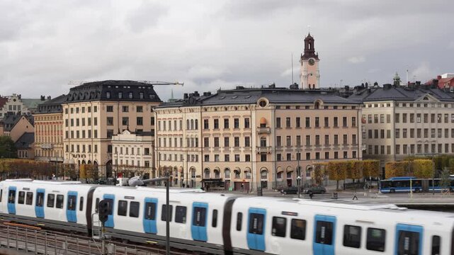 Subway Train with Old Town Stockholm