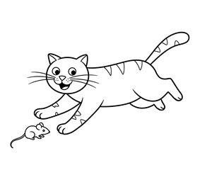 Cat chasing a mouse in a playful stance
