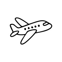 Airplane icon with rounded forms, black outline, white fill