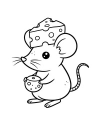 Cute mouse with cheese on its head and in its paws