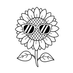Line art drawing of a sunflower wearing sunglasses