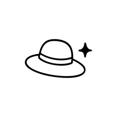 Simple hat with band, outline art, next to a sparkle shape