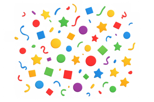 Brightly colored confetti and serpentine streamers falling, bringing fun and excitement to birthday parties and holidays