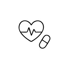 Heartbeat line in heart with pill
