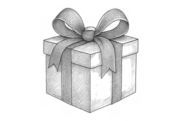 Hand drawing gift box with ribbon and bow representing celebration surprise and anniversary, transparent background