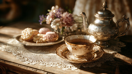 アンティークなティーセットで楽しむ、優雅な午後のティータイム