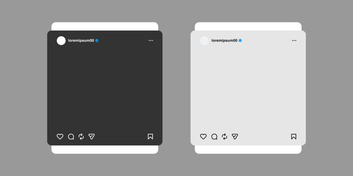 instagram post mockup vector. social media instagram feed web post template frame, instagram mock up, social network mobile app interface template. instagram notification icons