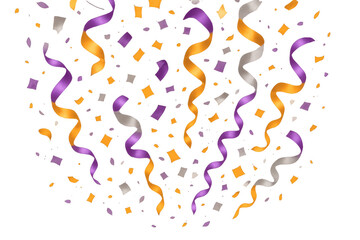 Falling confetti and streamers creating a festive celebration background, design element for parties and events