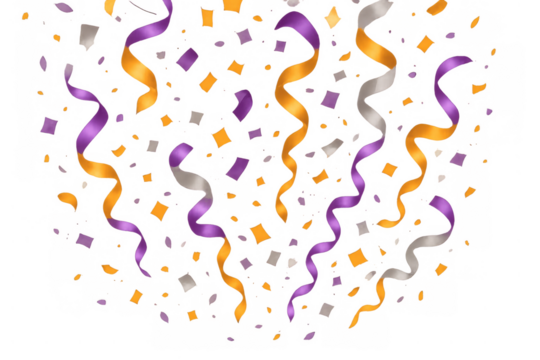 Falling confetti and streamers creating a festive celebration background, design element for parties and events