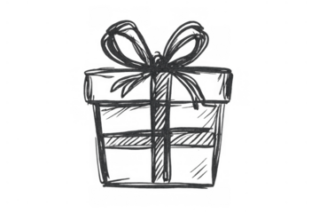 Gift box drawing with a bow, symbolizing presents, special occasions, and festive giving on a transparent background