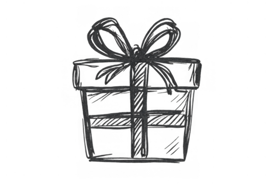 Gift box drawing with a bow, symbolizing presents, special occasions, and festive giving on a transparent background - Powered by Adobe