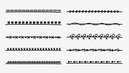 Fototapeta premium Hand Drawn Geometric Divider Line Doodle Set Text Separator Decoration Element.Vector Illustration