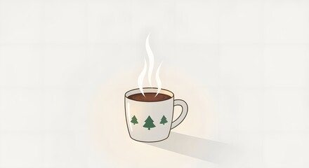 A vector icon illustration of a hot brown coffee cup, a morning beverage mug with steam and a heart design