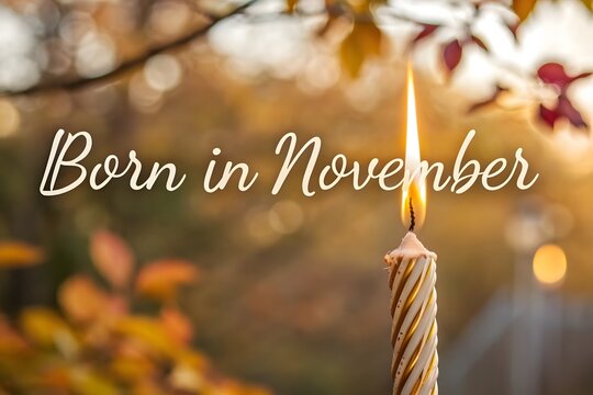 A burning birthday candle against a soft autumn background