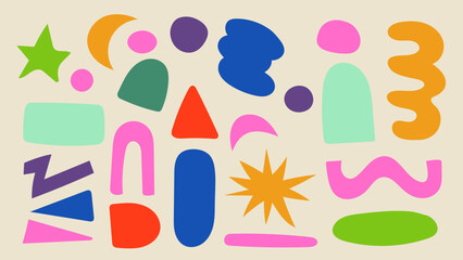 Elements Hand Drawn Flat Retro Abstract Shapes Collection Colorful Boho Doodle Design.Vector Illustration