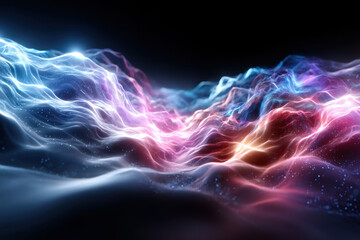 Fototapeta premium Colorful abstract waves flowing through a dark space illuminated by vibrant lights