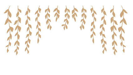 Leaves Vertical Brown Decoration Hanging Twigs Doodle Botanical Design Element.Vector Illustration