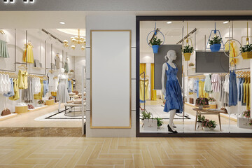 3d render modern fashion shop, cloth store