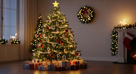 Beautifully decorated Christmas tree in a cozy room