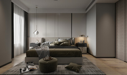 3d render luxury hotel room bedroom