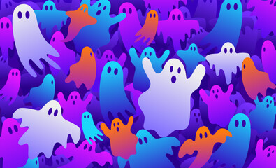 Fototapeta premium Colourful Gradient flying ghost abstract background. Halloween illustration design.