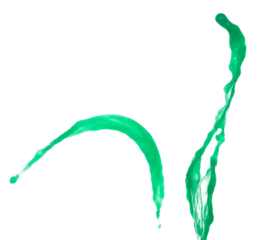 Green paint liquid fly in mid air, apple vegetable juice falling scatter, explosion float in shape form droplet line. White background isolated freeze motion high speed shutter
