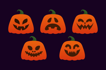 halloween collection clip art pumpkins monster orange colour with expsressions isolated background. Halloween illustration design.