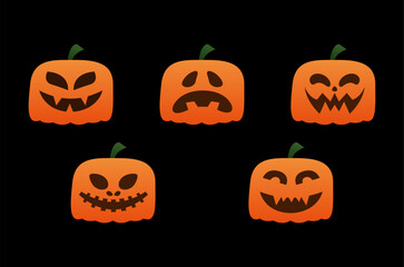 halloween collection clip art pumpkins monster orange colour with expsressions isolated background. Halloween illustration design.
