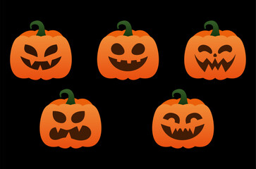 halloween collection clip art pumpkins monster orange colour with expsressions isolated background. Halloween illustration design.