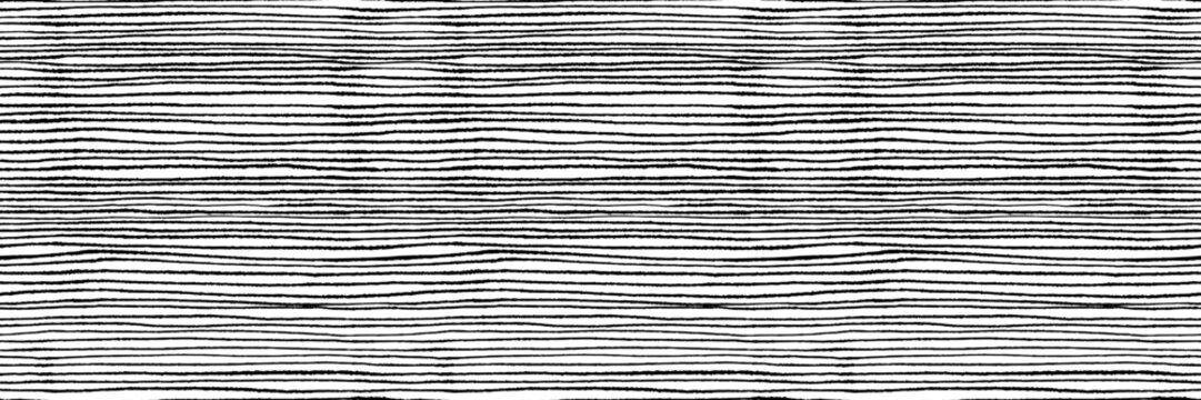 Pencil thin horizontal lines seamless pattern. Parallel horizontal crayon stripes and doodle lines banner background. Rough graphic wallpaper print, wavy chalk strokes texture. Ink illustration.