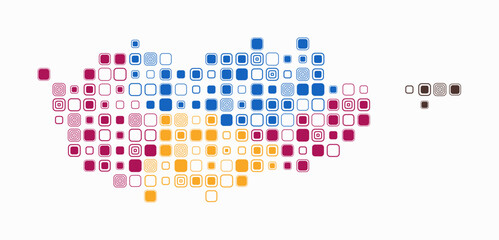 Cyprus, shape of the country build of colored cells. Digital style map of the Cyprus on white background. Large size rounded square blocks. Vibrant vector illustration.