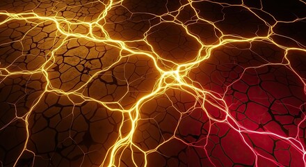 Abstract Glowing Cracks in Dry Earth with Vibrant Energy Lines.