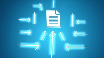 A clean digital backdrop showcasing data compliance workflows with arrows leading towards a secure document icon. Negative space allows for content insertion on compliance strategies.