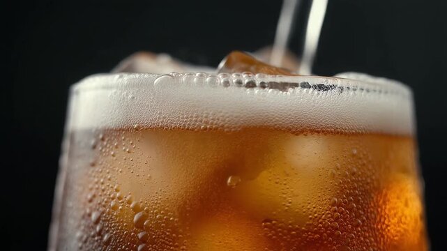 泡あふれる冷たい飲み物と結露