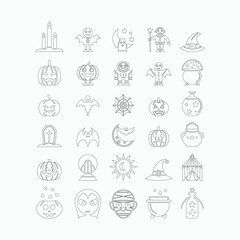 Halloween decorative icon vector set in spooky outline style