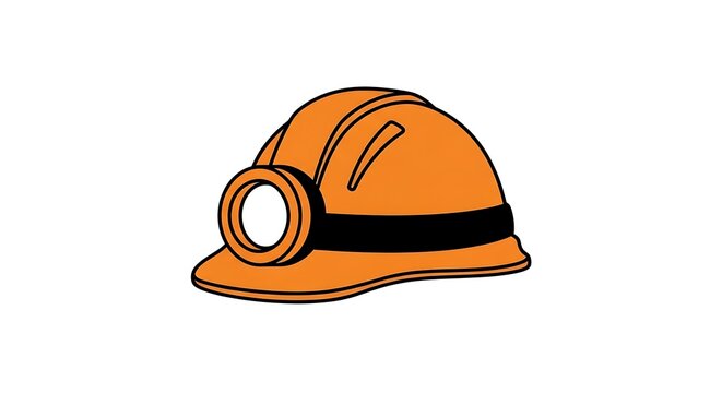 Orange Mining Hard Hat with Headlamp Illustration.