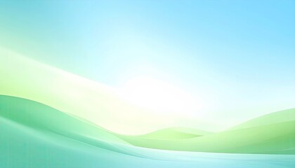 Obraz premium Panoramic View Of Rolling Green Hills Under A Bright Blue Sky With Sunbeams Shining Through A Hazy Atmosphere