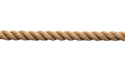 A close-up view of a thick, twisted, natural fiber rope against a plain white background.