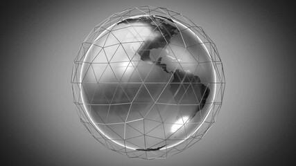 Earth and wireframe grid on gray background - 3D 4k animation (3840 x 2160 px) - Powered by Adobe